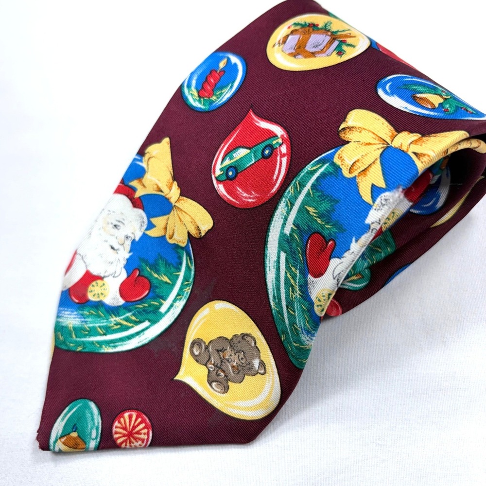 Holidays JCPenney Mens Christmas Tie Ornament Santa Holiday Burgundy